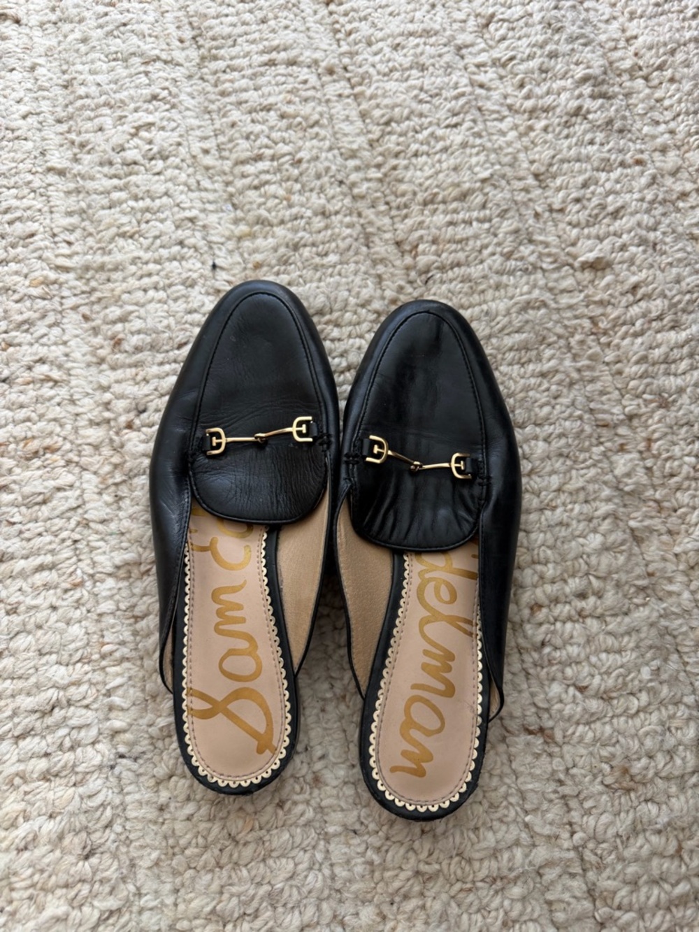 Sam Edelman Black Leather Mule Loafers with Gold Bit